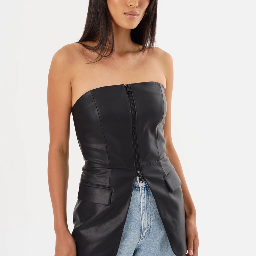 LAMARQUE Avani Black Strapless Leather Top